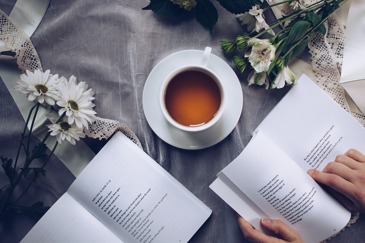 tea time, reading, poetry